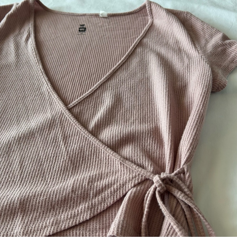 Pacsun Me to We Ribbed Wrap Crop Top in Mauve Size M - Picture 2 of 3